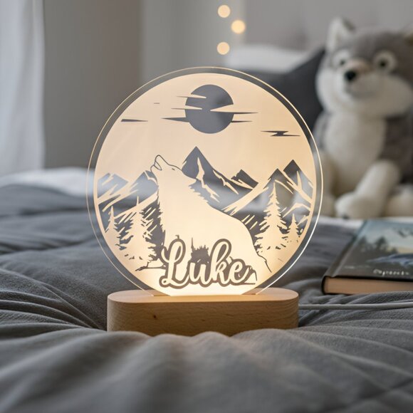 Personalized Wolf LED Light | Cute Bedroom Name Sign for Kids - Picture 8 of 8